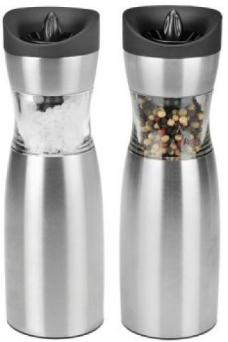 Kalorik PPG 37241 Electric Gravity Salt and Pepper Grinder Set; Set of 2 electric pepper mills, with gravity function; Durable Stainless steel housing; With ceramic grinder, performant and rust free; Works on 6 x AAA batteries (each mill); Adjustable grind level, from coarse to fine; Dimensions: 2.5 x 2.5 x 7.33; UPC 877340002823 (PPG37241 PPG 37241)